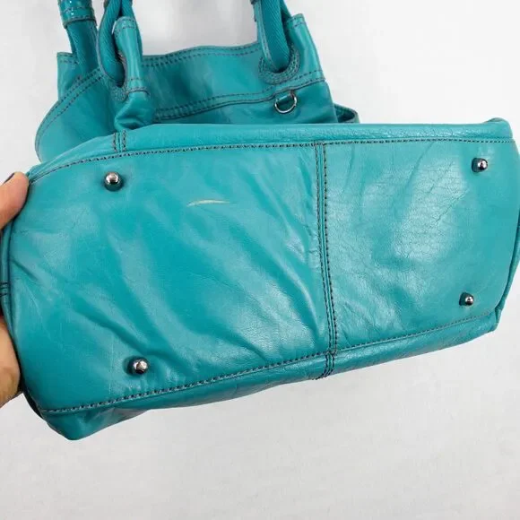 BCBG MAX AZRIA Bag Large Turquoise Bucket Hobo Satchel Tote Pockets - Picture 9 of 16